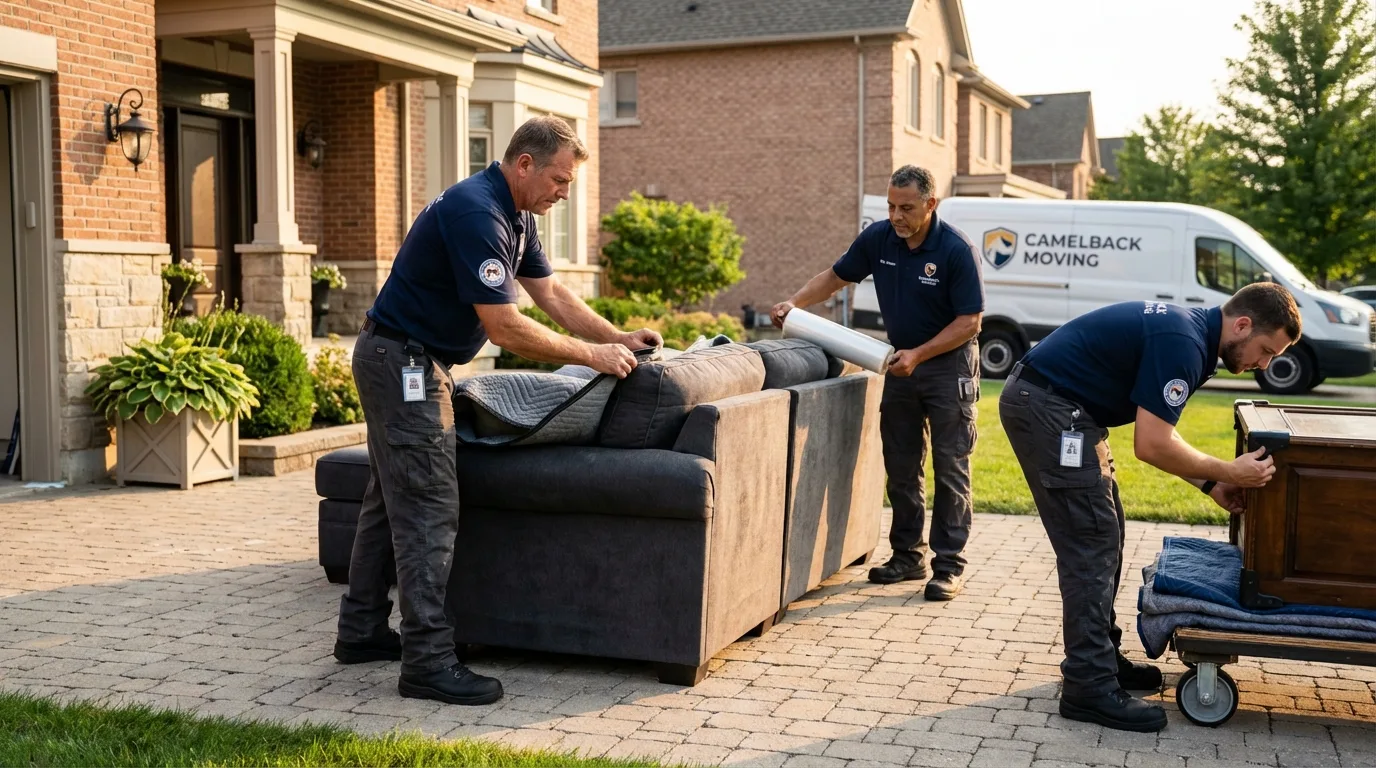 Large estate moving crew wrapping furniture in Sanborn, NY