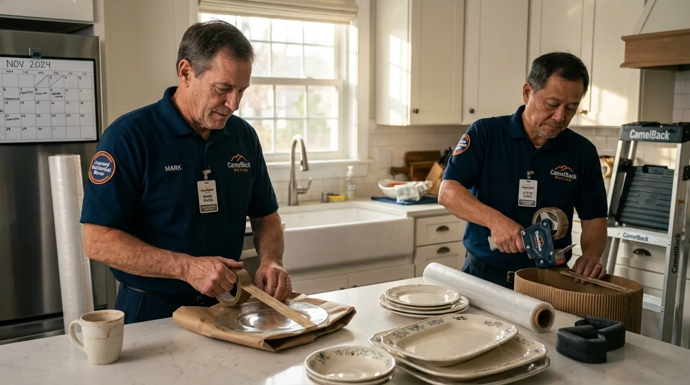 Professional crew packing kitchen dishware in Sanborn, NY